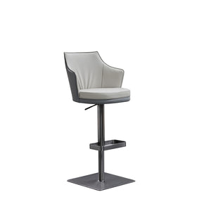 HomeRoots Gray Adjustable Height Swivel Bar Chair – Modern Faux Leather & Steel Design for Home & Commercial Use 714412