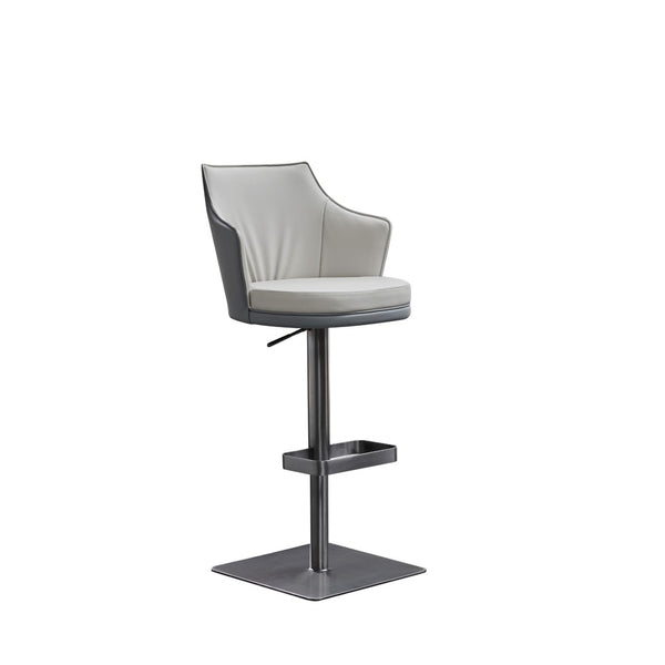 HomeRoots Gray Adjustable Height Swivel Bar Chair – Modern Faux Leather & Steel Design for Home & Commercial Use 714412