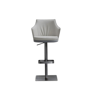 HomeRoots Gray Adjustable Height Swivel Bar Chair – Modern Faux Leather & Steel Design for Home & Commercial Use 714412