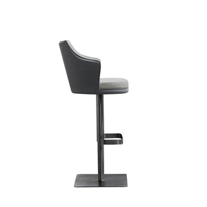 HomeRoots Gray Adjustable Height Swivel Bar Chair – Modern Faux Leather & Steel Design for Home & Commercial Use 714412