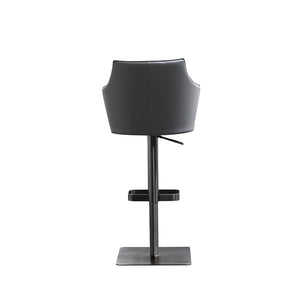 HomeRoots Gray Adjustable Height Swivel Bar Chair – Modern Faux Leather & Steel Design for Home & Commercial Use 714412