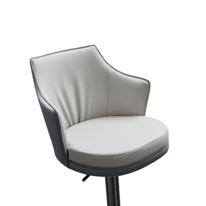 HomeRoots Gray Adjustable Height Swivel Bar Chair – Modern Faux Leather & Steel Design for Home & Commercial Use 714412
