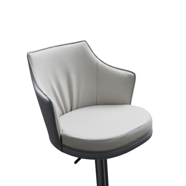 HomeRoots Gray Adjustable Height Swivel Bar Chair – Modern Faux Leather & Steel Design for Home & Commercial Use 714412