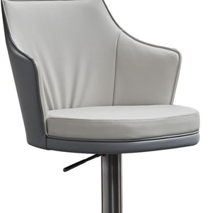 HomeRoots Gray Adjustable Height Swivel Bar Chair – Modern Faux Leather & Steel Design for Home & Commercial Use 714412