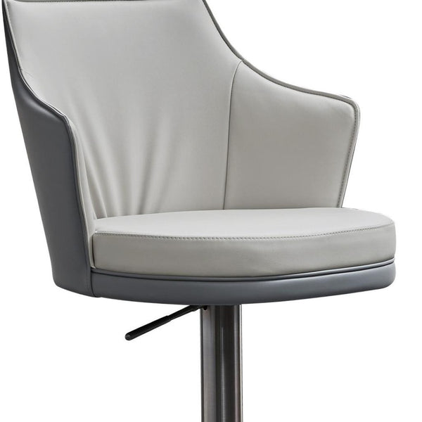 HomeRoots Gray Adjustable Height Swivel Bar Chair – Modern Faux Leather & Steel Design for Home & Commercial Use 714412