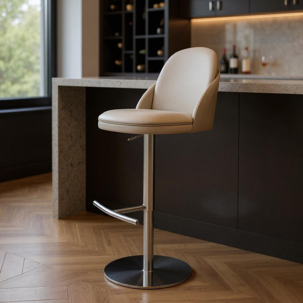 HomeRoots Set of Two Stylish 26" Brown Faux Leather & Rose Gold Steel Low Back Bar Chairs for Modern Spaces 714413