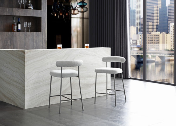 HomeRoots 26" Gray and Dark Gray Faux Leather Swivel Bar Chair - Modern Steel Design for Kitchen or Lounge 714415