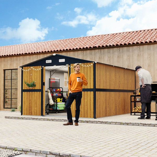 English Elm 10x12 Galvanized Steel Outdoor Shed with Lockable Entry Windows and Sloped Roof W1598S00032