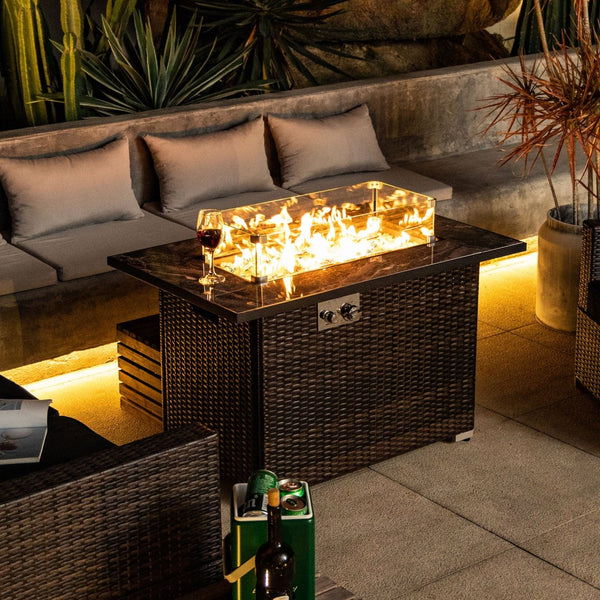 HomeRoots 50000 BTU Black Steel Propane Square Fire Pit Table – Cozy Outdoor Heating with Cover & Safety Screen 714417