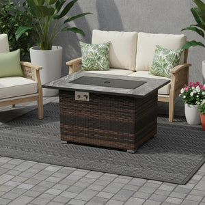 HomeRoots 50000 BTU Black Steel Propane Square Fire Pit Table – Cozy Outdoor Heating with Cover & Safety Screen 714417