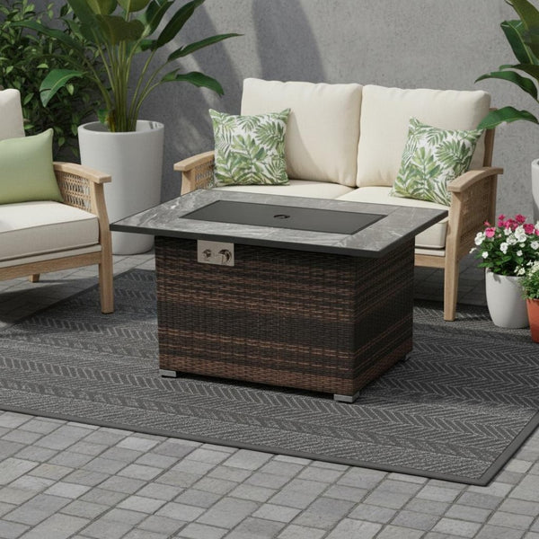 HomeRoots 50000 BTU Black Steel Propane Square Fire Pit Table – Cozy Outdoor Heating with Cover & Safety Screen 714417