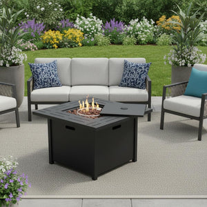 HomeRoots 50000 BTU Square Black Rattan Propane Fire Pit Table – Stylish, Safe, and Low-Maintenance Outdoor Warmth 714418