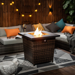 HomeRoots 50000 BTU Brown Wicker Propane Square Fire Pit Table – Stylish, Durable, Perfect for Outdoor Entertaining! 714419