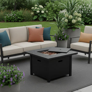 HomeRoots 50000 BTU Brown Wicker Propane Square Fire Pit Table – Stylish, Durable, Perfect for Outdoor Entertaining! 714419