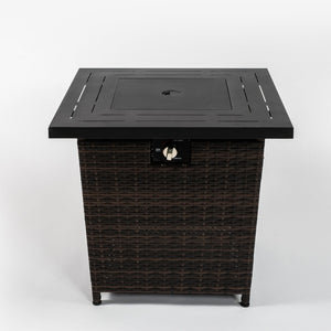 HomeRoots 50000 BTU Brown Wicker Propane Square Fire Pit Table – Stylish, Durable, Perfect for Outdoor Entertaining! 714419