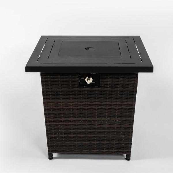 HomeRoots 50000 BTU Brown Wicker Propane Square Fire Pit Table – Stylish, Durable, Perfect for Outdoor Entertaining! 714419