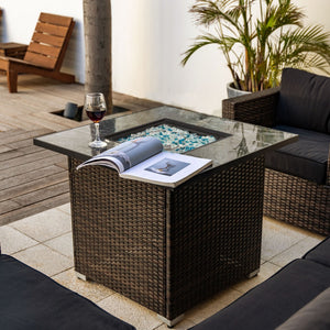 HomeRoots 50000 BTU Square Black Steel Propane Fire Pit Table with Cover - Perfect for Outdoor Gatherings! 714420