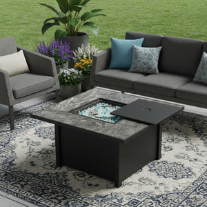 HomeRoots 50000 BTU Square Black Steel Propane Fire Pit Table with Cover - Perfect for Outdoor Gatherings! 714420