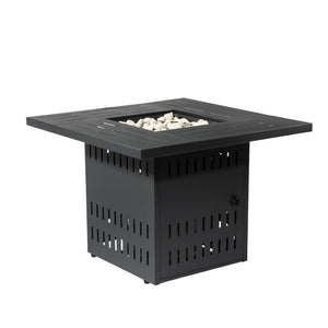 HomeRoots 50000 BTU Black Steel Square Propane Fire Pit Table - Durable, Stylish, & Perfect for Outdoor Gatherings 714421