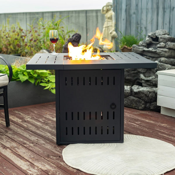 HomeRoots 50000 BTU Black Steel Square Propane Fire Pit Table - Durable, Stylish, & Perfect for Outdoor Gatherings 714421