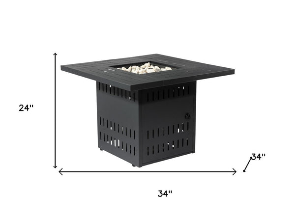 HomeRoots 50000 BTU Black Steel Square Propane Fire Pit Table - Durable, Stylish, & Perfect for Outdoor Gatherings 714421
