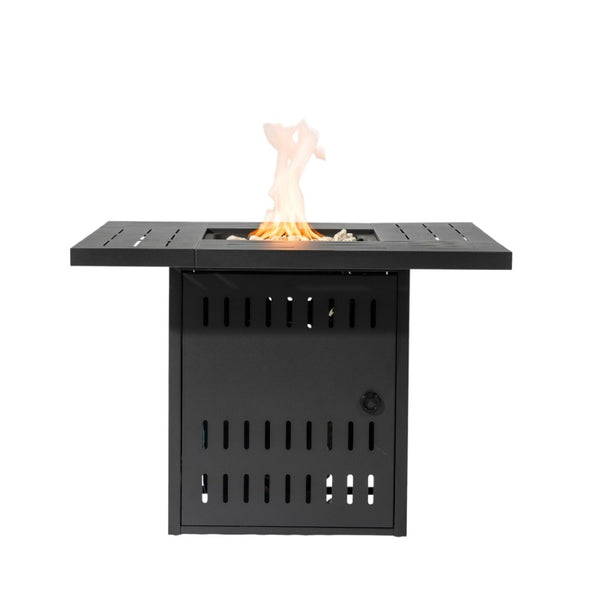 HomeRoots 50000 BTU Black Steel Square Propane Fire Pit Table - Durable, Stylish, & Perfect for Outdoor Gatherings 714421