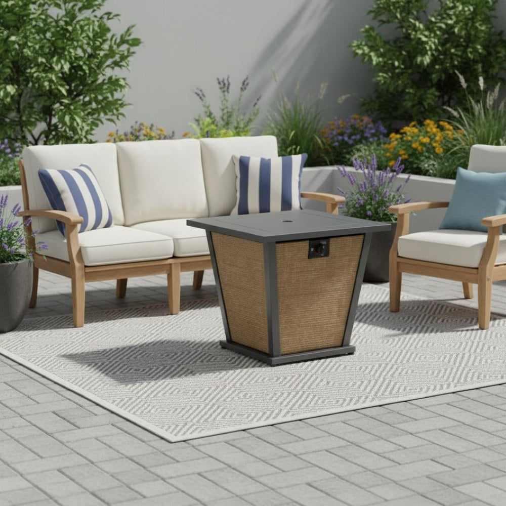 HomeRoots 50000 BTU Square Propane Fire Pit Table – Stylish Brown Steel Design with Cover for Outdoor Comfort 714422