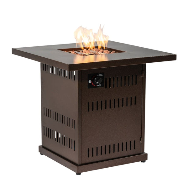 HomeRoots 50000 BTU Rectangular Gray Iron Propane Fire Pit Table with Cover for Cozy Outdoor Gatherings 714423