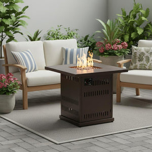 HomeRoots 50000 BTU Rectangular Gray Iron Propane Fire Pit Table with Cover for Cozy Outdoor Gatherings 714423