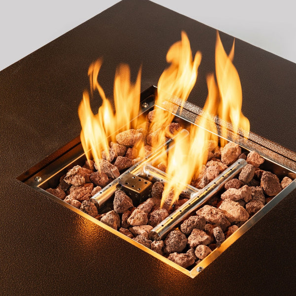 HomeRoots 50000 BTU Rectangular Gray Iron Propane Fire Pit Table with Cover for Cozy Outdoor Gatherings 714423
