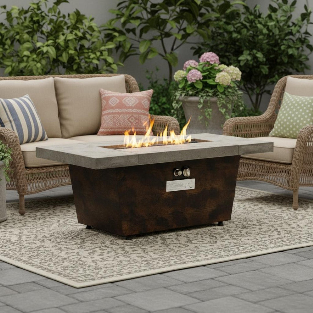 HomeRoots 50000 BTU Stylish 34" Gray Iron Propane Round Fire Pit Table with Cover for Cozy Outdoor Evenings 714424