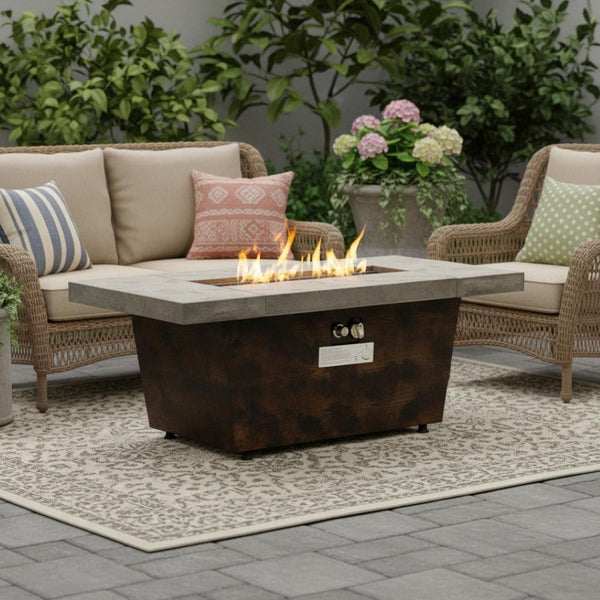 HomeRoots 50000 BTU Stylish 34" Gray Iron Propane Round Fire Pit Table with Cover for Cozy Outdoor Evenings 714424
