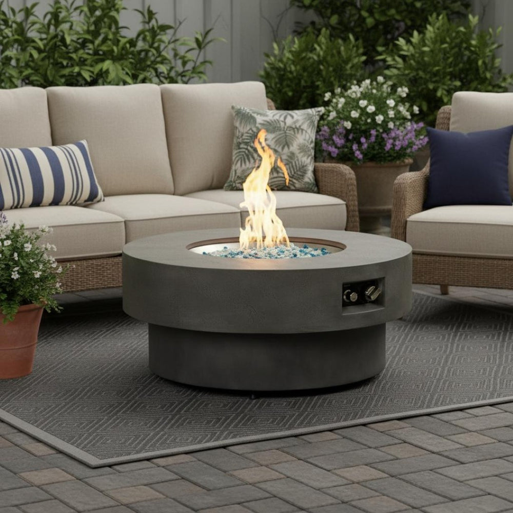 HomeRoots 50000 BTU Black Steel Propane Column Fire Pit Table – Durable, Stylish, Perfect for Outdoor Relaxation! 714425
