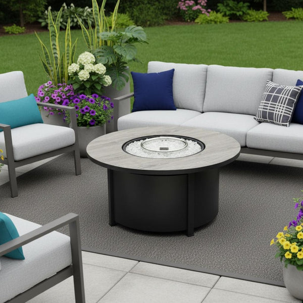 HomeRoots 50000 BTU Black Steel Propane Column Fire Pit Table - Modern Elegance & Cozy Ambiance for Outdoors 714426