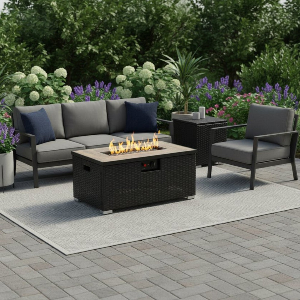 HomeRoots 50000 BTU 37" Gray Steel Propane Round Fire Pit Table - Versatile Outdoor Heat & Ambiance Solution 714429