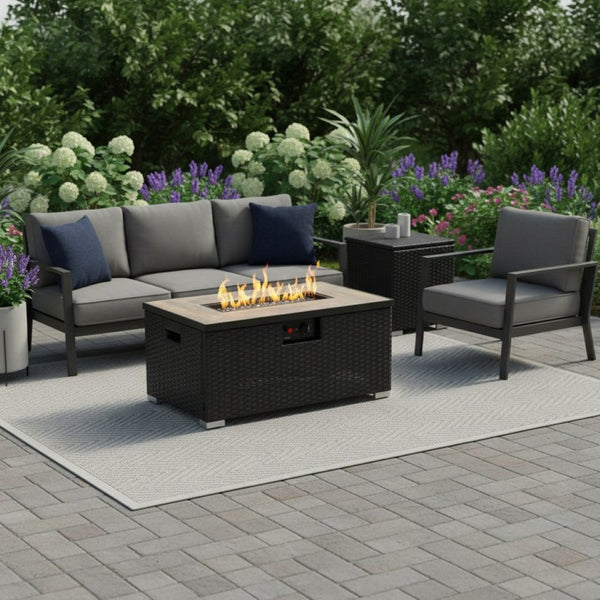 HomeRoots 50000 BTU 37" Gray Steel Propane Round Fire Pit Table - Versatile Outdoor Heat & Ambiance Solution 714429