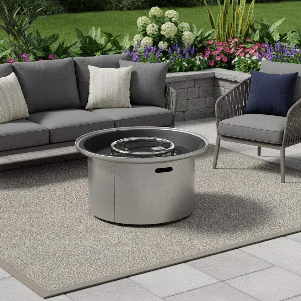 HomeRoots 50000 BTU Round Propane Fire Pit – Durable Black Steel Design for Cozy Outdoor Gatherings & Ambiance 714430