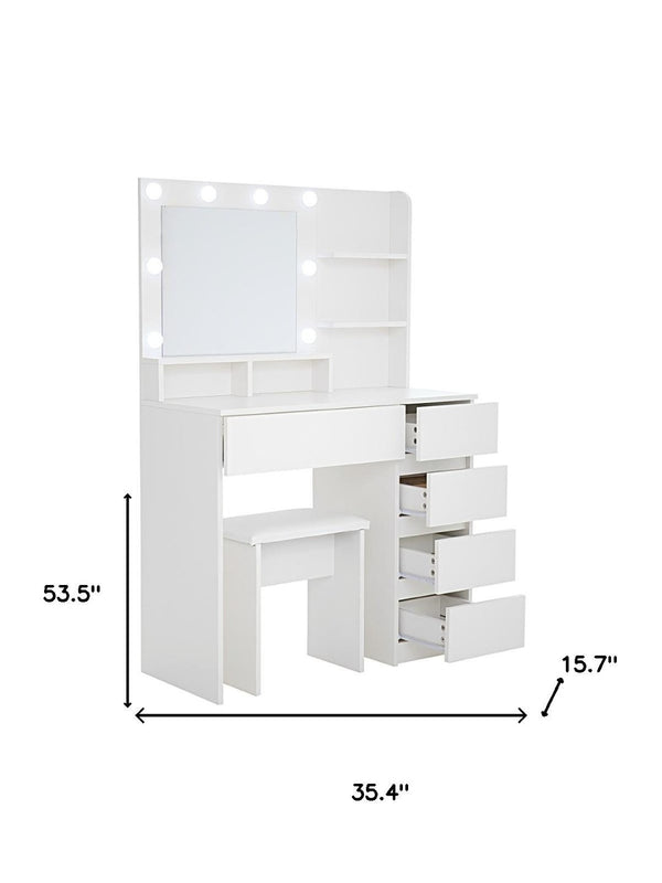 HomeRoots 41" White Wood Lighted Seven-Drawer Dresser with USB Port, Ample Storage, and Elegant Design 714433
