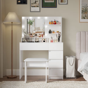 HomeRoots 41" White Wood Lighted Seven-Drawer Dresser with USB Port, Ample Storage, and Elegant Design 714433