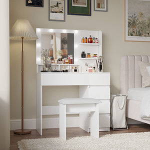 HomeRoots 41" White Wood Lighted Seven-Drawer Dresser with USB Port, Ample Storage, and Elegant Design 714433