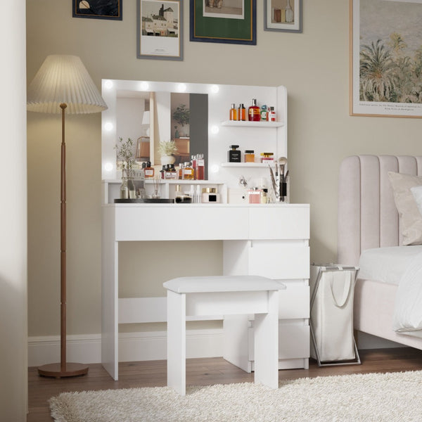 HomeRoots 41" White Wood Lighted Seven-Drawer Dresser with USB Port, Ample Storage, and Elegant Design 714433