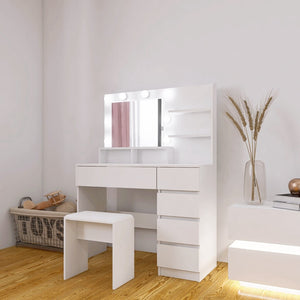 HomeRoots 41" White Wood Lighted Seven-Drawer Dresser with USB Port, Ample Storage, and Elegant Design 714433