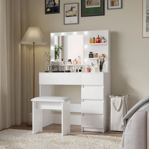 HomeRoots 41" White Wood Lighted Seven-Drawer Dresser with USB Port, Ample Storage, and Elegant Design 714433