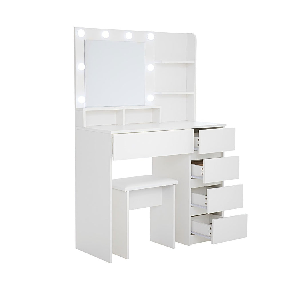 HomeRoots 41" White Wood Lighted Seven-Drawer Dresser with USB Port, Ample Storage, and Elegant Design 714433