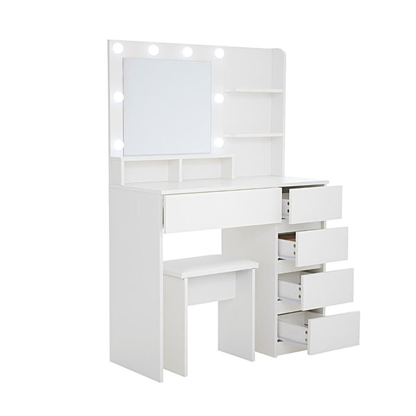 HomeRoots 41" White Wood Lighted Seven-Drawer Dresser with USB Port, Ample Storage, and Elegant Design 714433