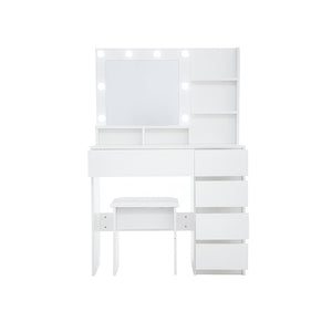 HomeRoots 41" White Wood Lighted Seven-Drawer Dresser with USB Port, Ample Storage, and Elegant Design 714433