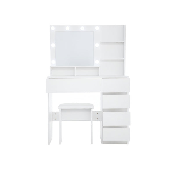 HomeRoots 41" White Wood Lighted Seven-Drawer Dresser with USB Port, Ample Storage, and Elegant Design 714433
