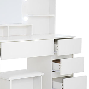 HomeRoots 41" White Wood Lighted Seven-Drawer Dresser with USB Port, Ample Storage, and Elegant Design 714433