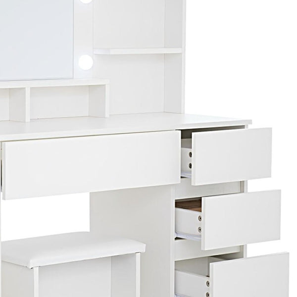 HomeRoots 41" White Wood Lighted Seven-Drawer Dresser with USB Port, Ample Storage, and Elegant Design 714433