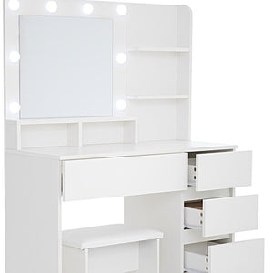 HomeRoots 41" White Wood Lighted Seven-Drawer Dresser with USB Port, Ample Storage, and Elegant Design 714433